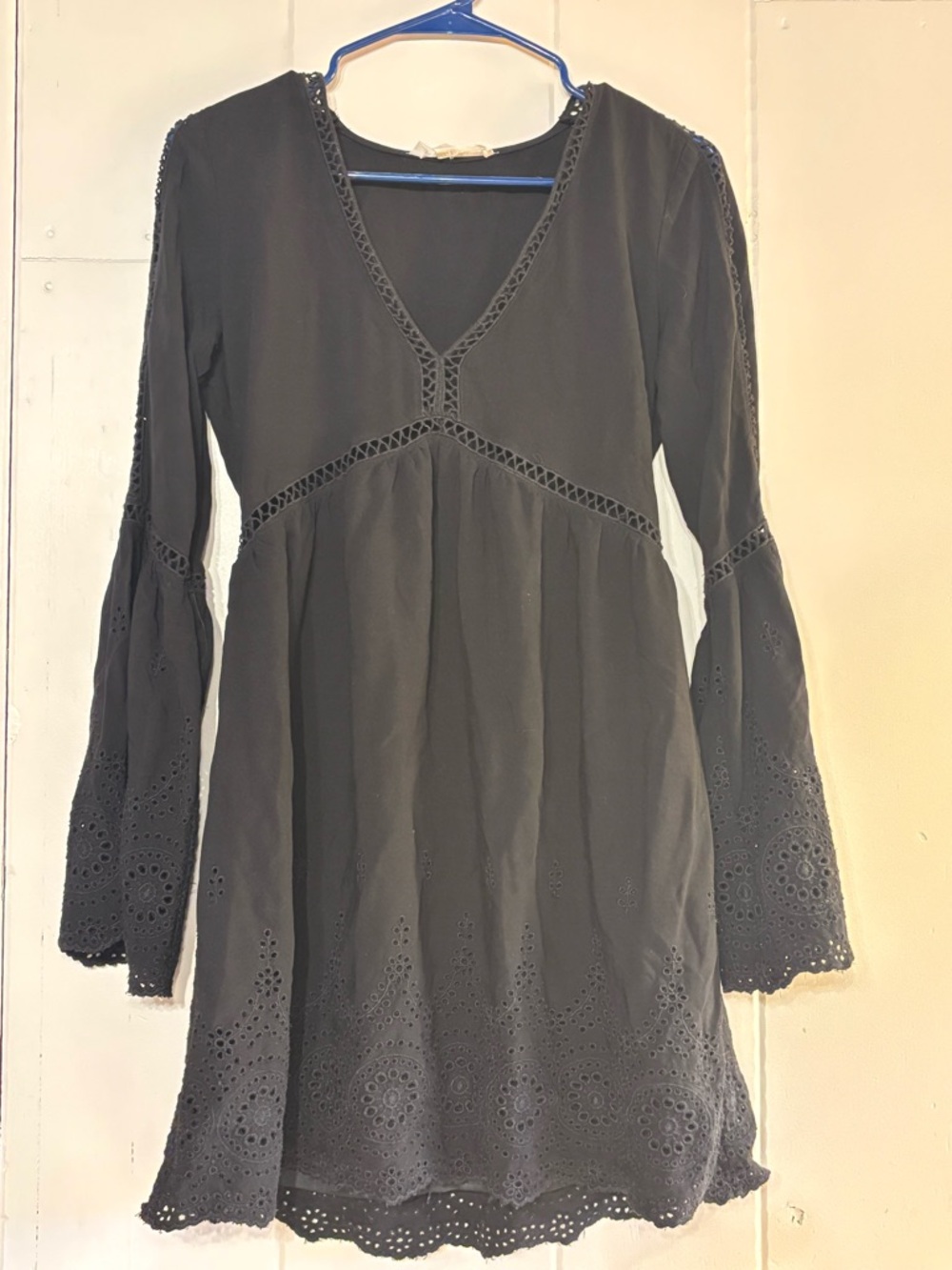 lovestitch Black Long Sleeve Eyelet Trim V-Neck Dress - Picture 2 of 10